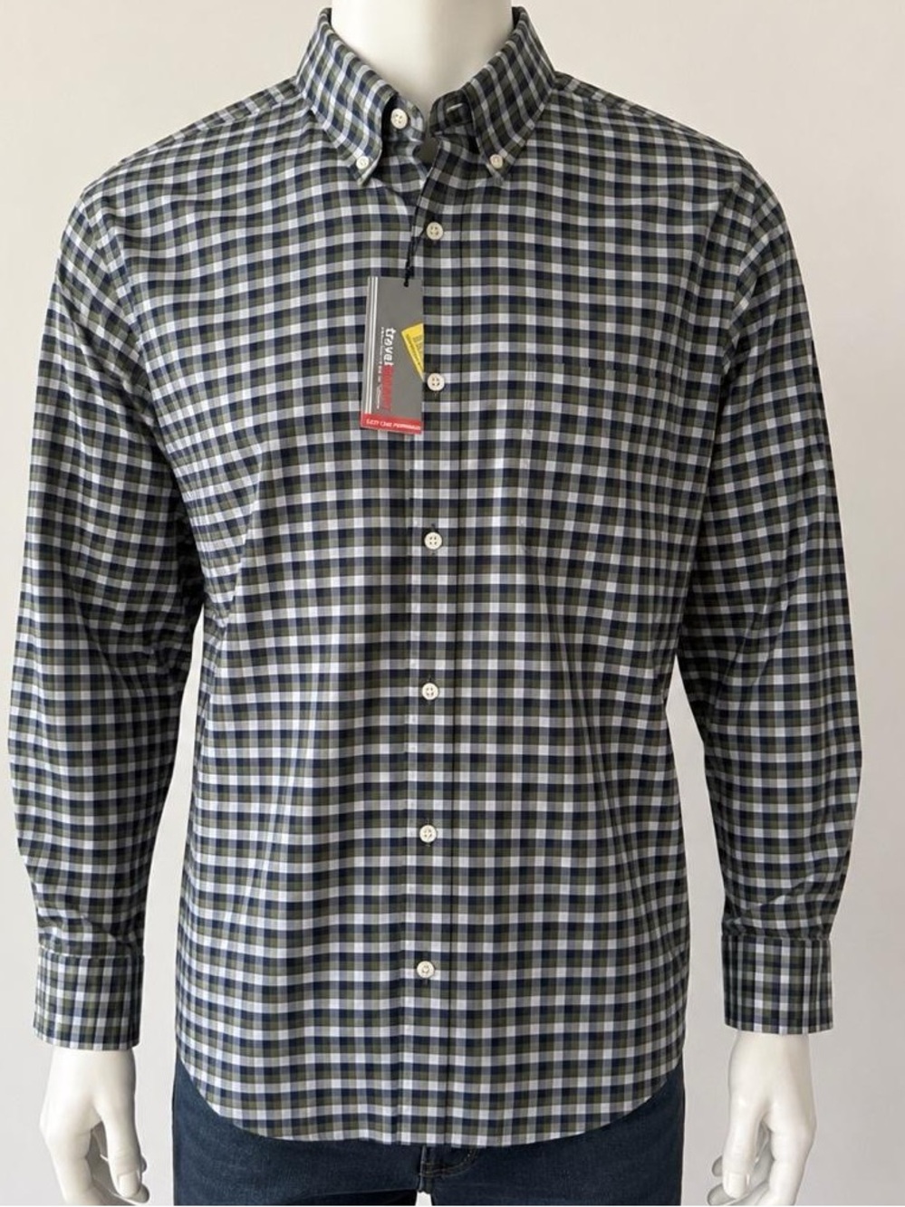 Men's Checked Button-Down Shirt in Blue and Gray